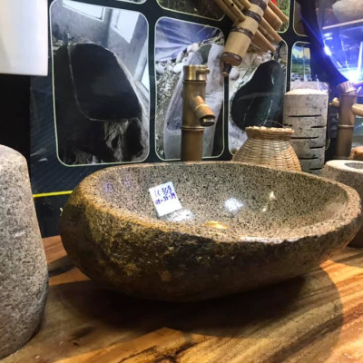 Combo Chậu đá tự nhiên, chậu rửa mặt đá, lavabo đá tự nhiên tây bắc, bền bỉ 1000 năm, đẹp, rất Việt Nam ( Chậu + Vòi + bộ xả)