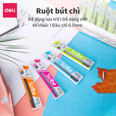 Ruột Bút Chì 0.5Mm Deli, Xanh Dương/Cam/Xanh Lục/Hồng - 2 Ống - E7003