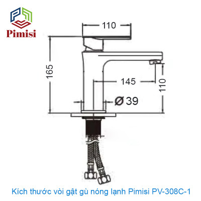 Gật Gù Nóng Lạnh Pimisi PV-308C-1 Dài - Rộng 17 cm, Cho Chậu Rửa Mặt 1 Lỗ Treo Tường Hoặc Lavabo Mặt Bàn Đá | Chính Hãng