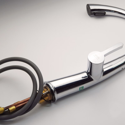 Vòi rửa chén nóng lạnh, dây kéo 2 chế độ Eurolife EL-KM07 (Trắng bạc)