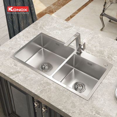 Chậu rửa bát Konox, Overmount Series, Model KN8245DO, Inox 304AISI tiêu chuẩn châu Âu, 820x450x228(mm), Hàng chính hãng