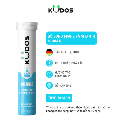 Thực phẩm bảo vệ sức khỏe KUDOS BALANCE MAGNESIUM WITH B VITAMIN COMPLEX & D3 (20 viên/tuýp)