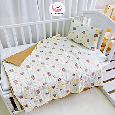 Bộ chăn gối cho bé Katina House, chất vải muslin mềm nhẹ, mát, thoáng khí và thấm hút tốt