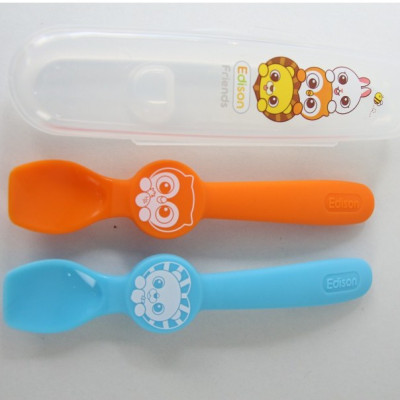 Set 2 thìa ăn dặm Edison Silicon hình Cú, Sư tử cho bé từ 4 tháng chính hãng - Hàn Quốc