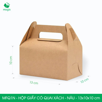 MFQ1N - 13.5x10x10 cm - 60 hộp giấy kraft có quai xách - Hộp đựng bánh ngọt, hộp quà tặng handmade