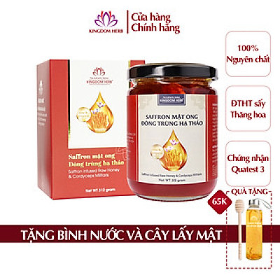 Saffron mật ong đông trùng hạ thảo Kingdom Herb chính hãng thượng hạng hộp 312g (tặng bình thuỷ tinh và cây lấy mật)