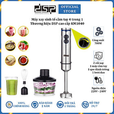 Máy xay sinh tố cầm tay inox 4 trong 1 DSP KM1040 - 2 cối xay 500-700ml - Công suất: 700W - Hàng Chính Hãng