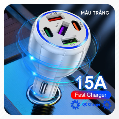 Tẩu Sạc Xe Ô Tô Chia 5 Cổng USB Type C Chuẩn PD, Cổng Quick Charge 3.0 | Kích Thước Nhỏ Gọn, Sạc Nhanh, Dòng Điện Ổn Định