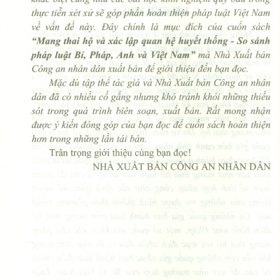 Mang Thai Hộ Và Xác Lập Quan Hệ Huyết Thống So Sánh Pháp Luật Bỉ, Pháp, Anh Và Việt Nam (Sách chuyên khảo)