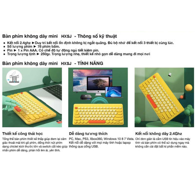 Bàn phím không dây HXSJ K610 VIP Bluetooth giảm ồn, gọn nhẹ dễ mang đi, phù hợp PC/ Laptop/ Điện thoại/Máy tính bảng- Hàng chính hãng