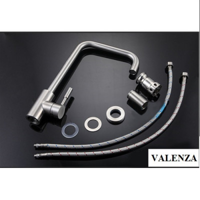 Combo chậu rửa bát 1 hố sus304 Valenza 6045, vòi rửa bát vuông tròn Valenza, xả, rổ, bình xà phòng