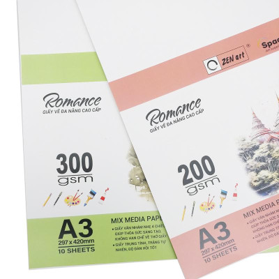Giấy Vẽ Đa Năng Romance - A3 200gsm - Mix Media Paper - Zen Art TMG 8383 (10 Tờ)