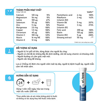 Thực phẩm bảo vệ sức khỏe KUDOS EXTRA HIGH DOSE VITAMINS & MINERALS (20 viên/tuýp)