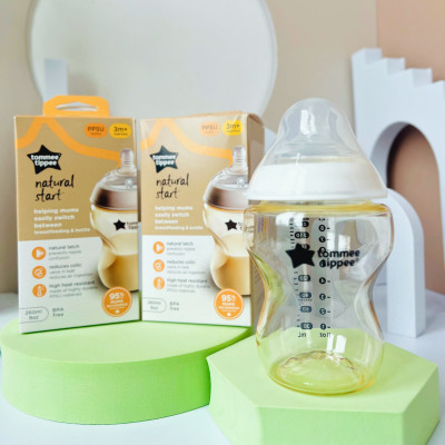 Bình sữa Tommee Tippee Natural Start PPSU ty siêu mềm tự nhiên 260ml, núm ty đi kèm 3 - 6 tháng
