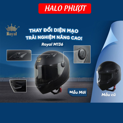 Nón bảo hiểm nguyên đầu (Fullface) Royal M136 Đen Mờ