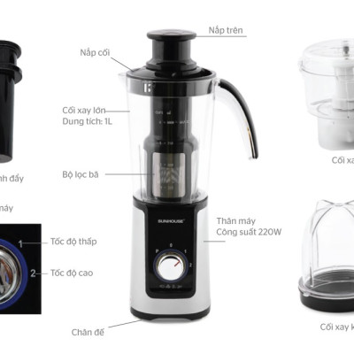 MÁY XAY SINH TỐ ĐA NĂNG SUNHOUSE SHD5322B ĐEN- Hàng Chính Hãng