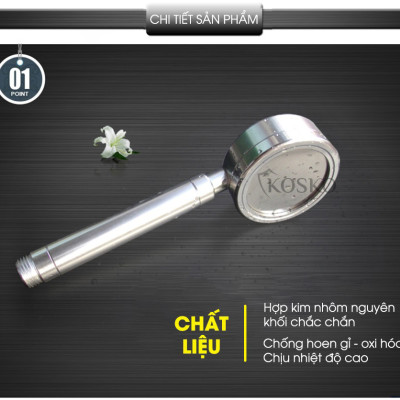 Vòi sen tăng áp Kosko không dùng điện, nhôm nguyên khối, công nghệ tia nước nano mềm dịu làn da