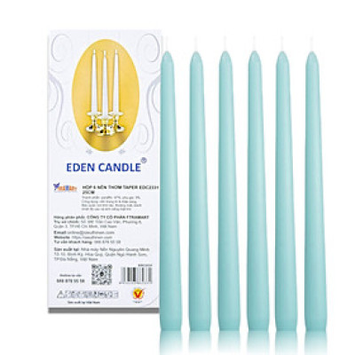 [Hộp 6 nến] Nến thơm taper Eden Candle FTRAMART EDC2331 (Xanh ngọc), cao 25 cm, phù hợp tất cả các chân nến theo tiêu chuẩn nến taper
