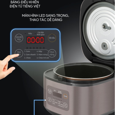 Nồi Cơm Điện Tử BlueStone RCB-5946 - Dung Tích 1,5 lít  - Công suất 860W - Lòng nồi phủ chống dính cao cấp an toàn sức khỏe - 6 chế độ cài đặt sẵn - Bảo hành 2 năm - Hàng chính hãng