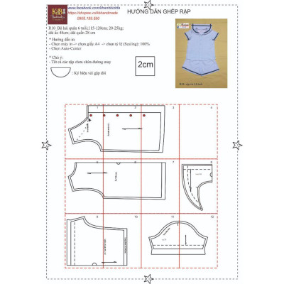Rập giấy bộ thun bâu lính thủy R10 cho bé 1 - 10 tuổi - bản vẽ