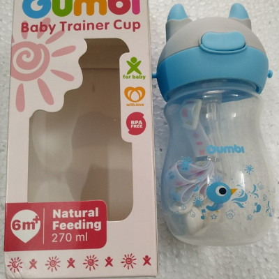 Bình uống nước Gumbi có ống hút 270ml xanh V758