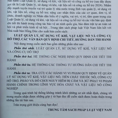 Luật Quản lý, sử dụng vu khi, vật liệu no và công cụ hỗ trơ, các văn bản quy định chi tiết, hướng dẫn thi hành