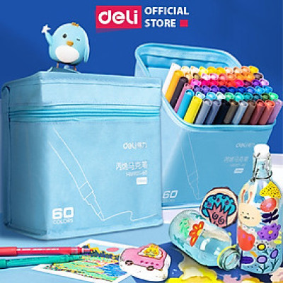 Bút Sơn Acrylic Marker Chống Nước Deli - Kèm túi vải - 24/36/48/60 Màu Vẽ Trên Mọi Chất Liệu Tô Màu DIY Giày Vải Chai Lọ