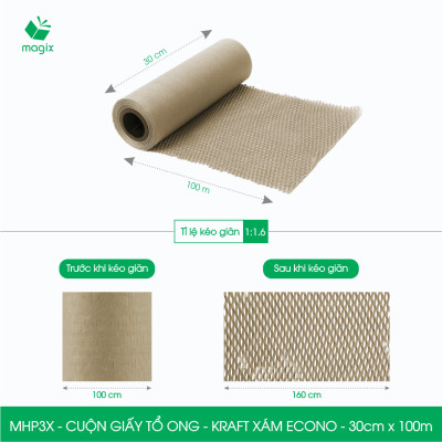MHP3X - 30cm x 100m - Cuộn giấy tổ ong chống sốc - Kraft xám Siêu Tiết Kiệm ECONO