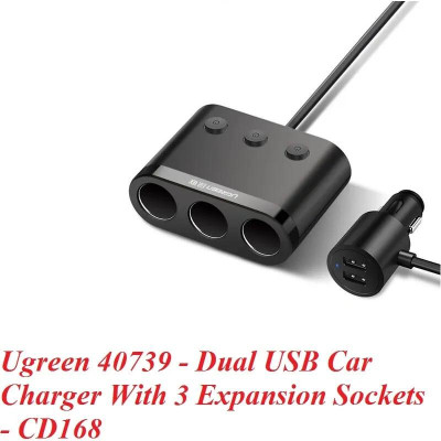Ugreen UG40739CD168TK 120W màu Đen Bộ mở rộng 3 cổng sạc trên xe hơi + 2 cổng sạc USB - HÀNG CHÍNH HÃNG
