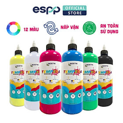 Màu Nước Tempera BOSTIK Màu Xanh Dương/ Xanh Lá/ Đỏ/ Vàng/ Đen (500ml/CHAI)
