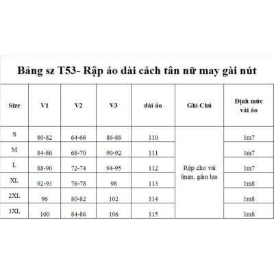 Rập giấy mã T53 (rập áo dài may gài nút) - không phải quần áo