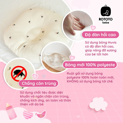 Gối chống trào ngược cho bé - Gối chữ C cao cấp nhập khẩu ROTOTO (Hồng họa tiết gấu)