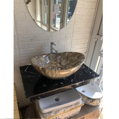 CHẬU ELIP VÂN ĐÁ VÀNG NÂU GRVL 0680