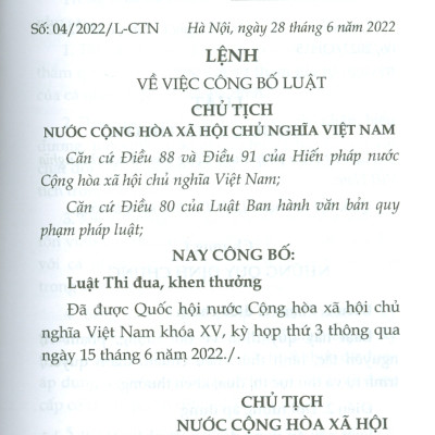 Luật Thi Đua, Khen Thưởng Năm 2022