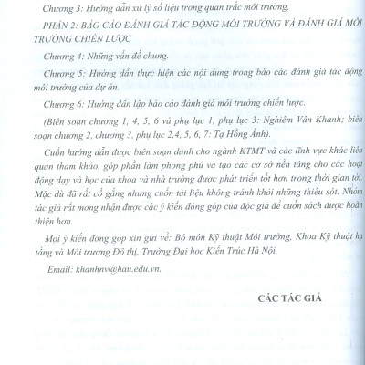 Hướng Dẫn Thực Tập Quan Trắc Và Đánh Giá Tác Động Môi Trường - Trường Đại học Kiến trúc Hà Nội. PGS. TS. Nghiêm Vân Khanh chủ biên, ThS. Tạ Hồng Ánh