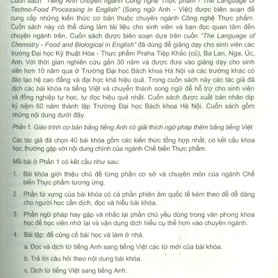 Tiếng Anh Chuyên Ngành Công Nghệ Thực Phẩm (Song Ngữ Anh - Việt ) - GS. TS. Nguyễn Thị Hiền chủ biên, ThS. Lê Thị Lan Chi, TS. Từ Việt Phú, PGS. TS. Lương Hồng Nga