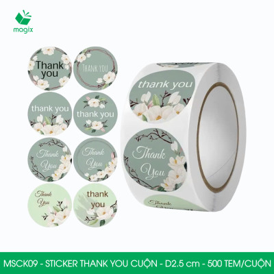 MSCK09 - D2.5 cm - 1 Cuộn 500 sticker thank you tròn, nhãn dán thank you, tem dán cảm ơn