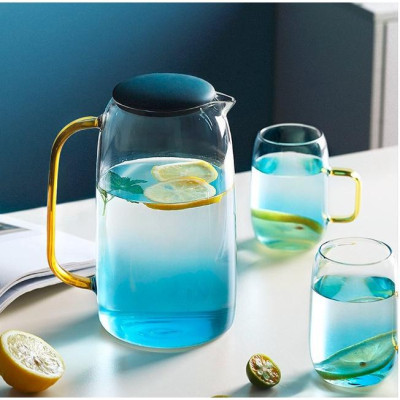 Bình đựng nước thủy tinh kèm 6 cốc màu xanh nước biển