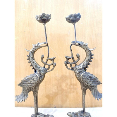 ĐÔI HẠC CAO 44 x 16 CM NẶNG 3 KG CHẤT LIỆU BẰNG ĐỒNG