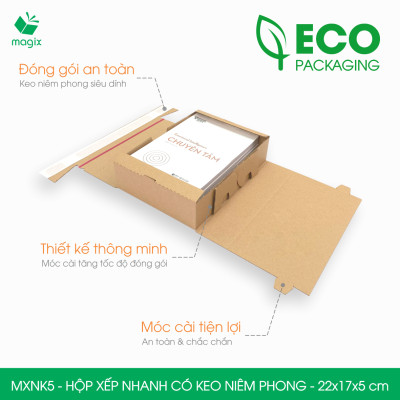 MXNK5 - 22x17x5 cm -60 hộp carton đóng hàng xếp nhanh có keo niêm phong - Hộp gói hàng, hộp quà