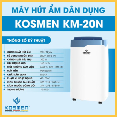 MÁY HÚT ẨM KOSMEN KM-20N- HÀNG CHÍNH HÃNG