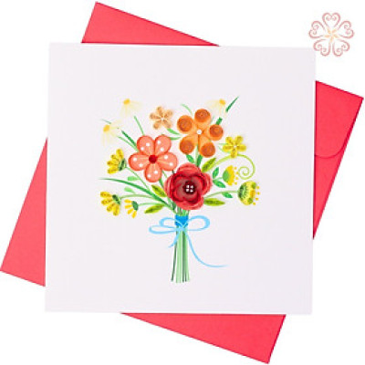 Thiệp Giấy Xoắn Nghệ Thuật - Bó hoa tươi - size 15x15cm