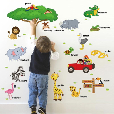 Sticker Decal dán tường  Tiếng anh các loài vật SK9084