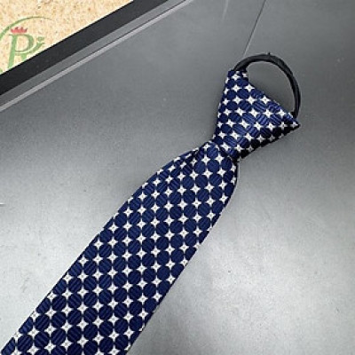 Cà vạt nam mẫu thắt sẵn dây kéo bản nhỏ 6cm mẫu xanh đen họa tiết tròn