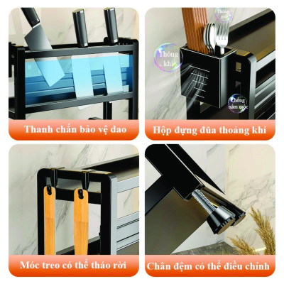 Kệ gia vị nhà bếp đa năng INOX phủ sơn tĩnh điện Đen, kệ bếp cao cấp (2 Tầng) Loại Dày 