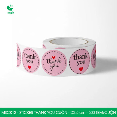 MSCK12 - D2.5 cm - 1 Cuộn 500 sticker thank you tròn, nhãn dán thank you, tem dán cảm ơn