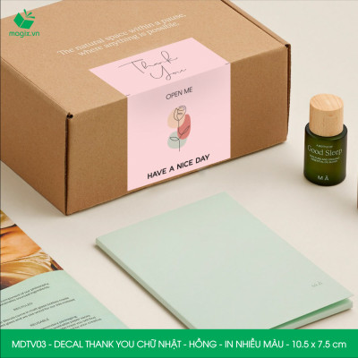 MDTV03 - 10.5x7.5 cm - 1000 Decal Thank you hình chữ nhật dán hộp carton, Label Thank you, tem nhãn cảm ơn có sẵn keo dán niêm phong gói hàng