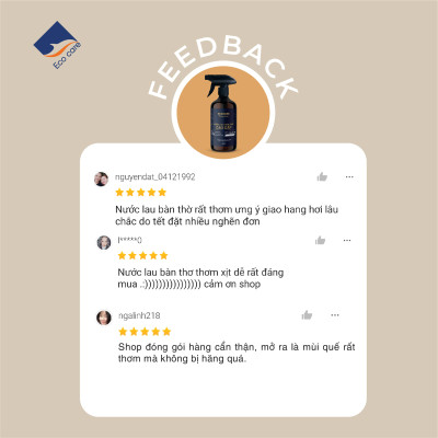 Nước Lau Bàn Thờ Cao cấp Ecocare 300ml kết hợp giữa Trầm Hương và Quế giúp tẩy uế, mang lại vượng khí