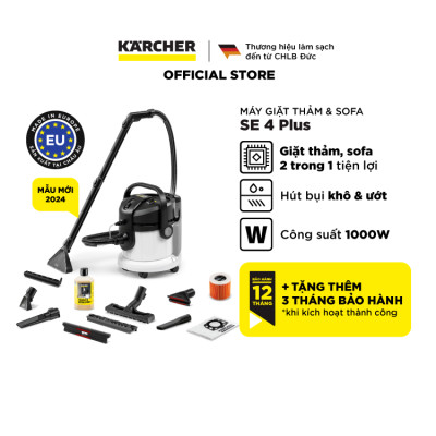 (Sản xuất Châu Âu) Máy giặt thảm, Sofa Karcher SE 4 Plus - Công suất 1000W - Làm sạch thảm, sofa và hút bụi đa năng dùng cho gia đình - Hàng Chính Hãng