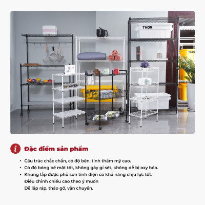 Kệ sắt đa năng 5 tầng tùy chỉnh mặt lưới, khung thép carbon